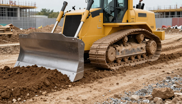 Bulldozer che livella il terreno in un cantiere per preparare il piano di lavoro.