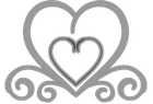 Gray outlined double heart with decorative swirls at the bottom.