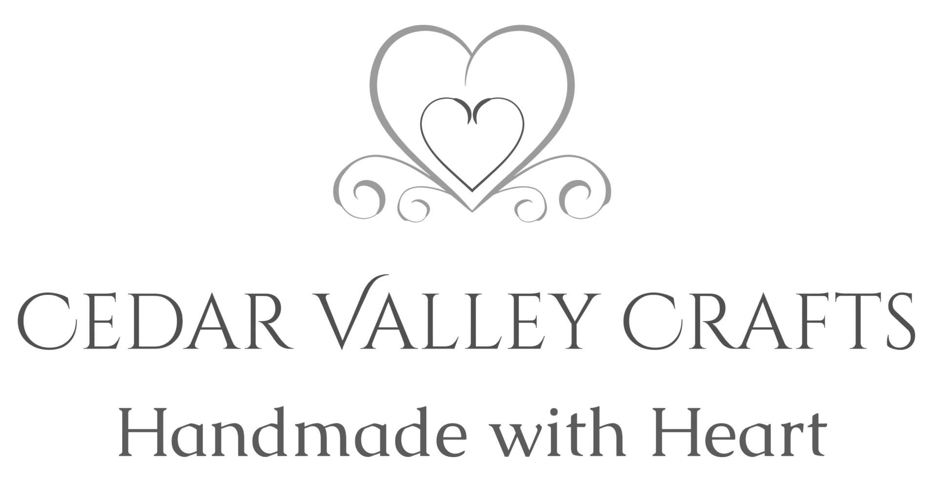 Cedar Valley Crafts logo with heart and swirls, tagline “Handmade with Heart”