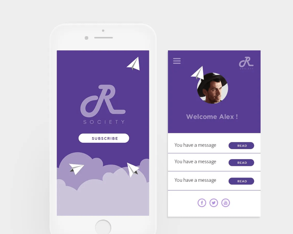 Um telefone branco com um aplicativo roxo nele