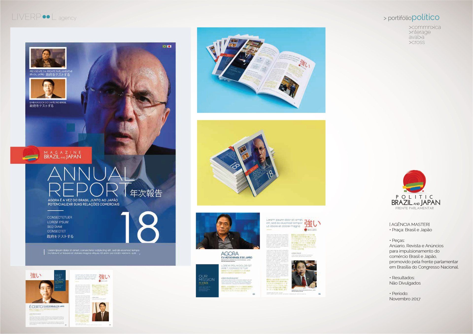 Uma colagem de folhetos e brochuras para um relatório anual