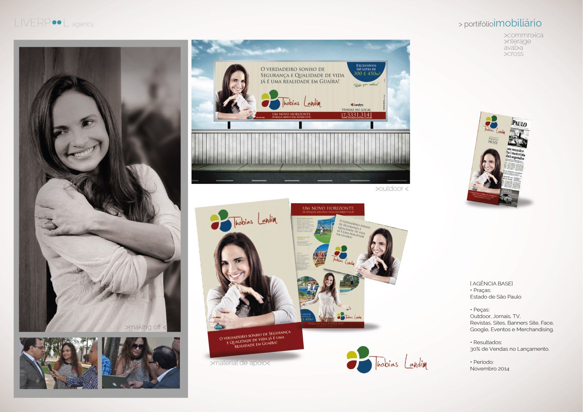 Uma mulher está se abraçando em frente a um outdoor