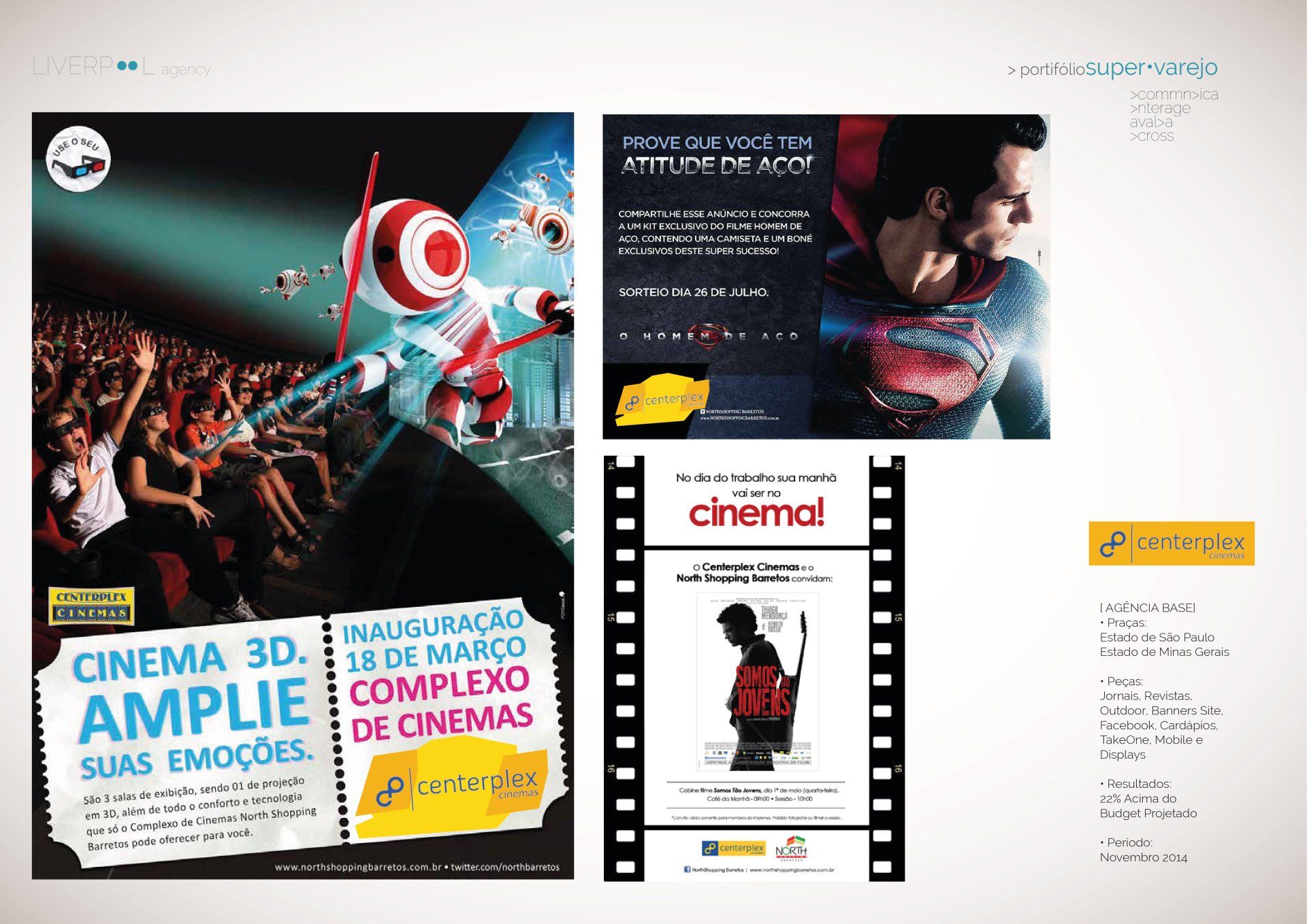 Um cartaz de cinema 3d está rodeado por outros cartazes