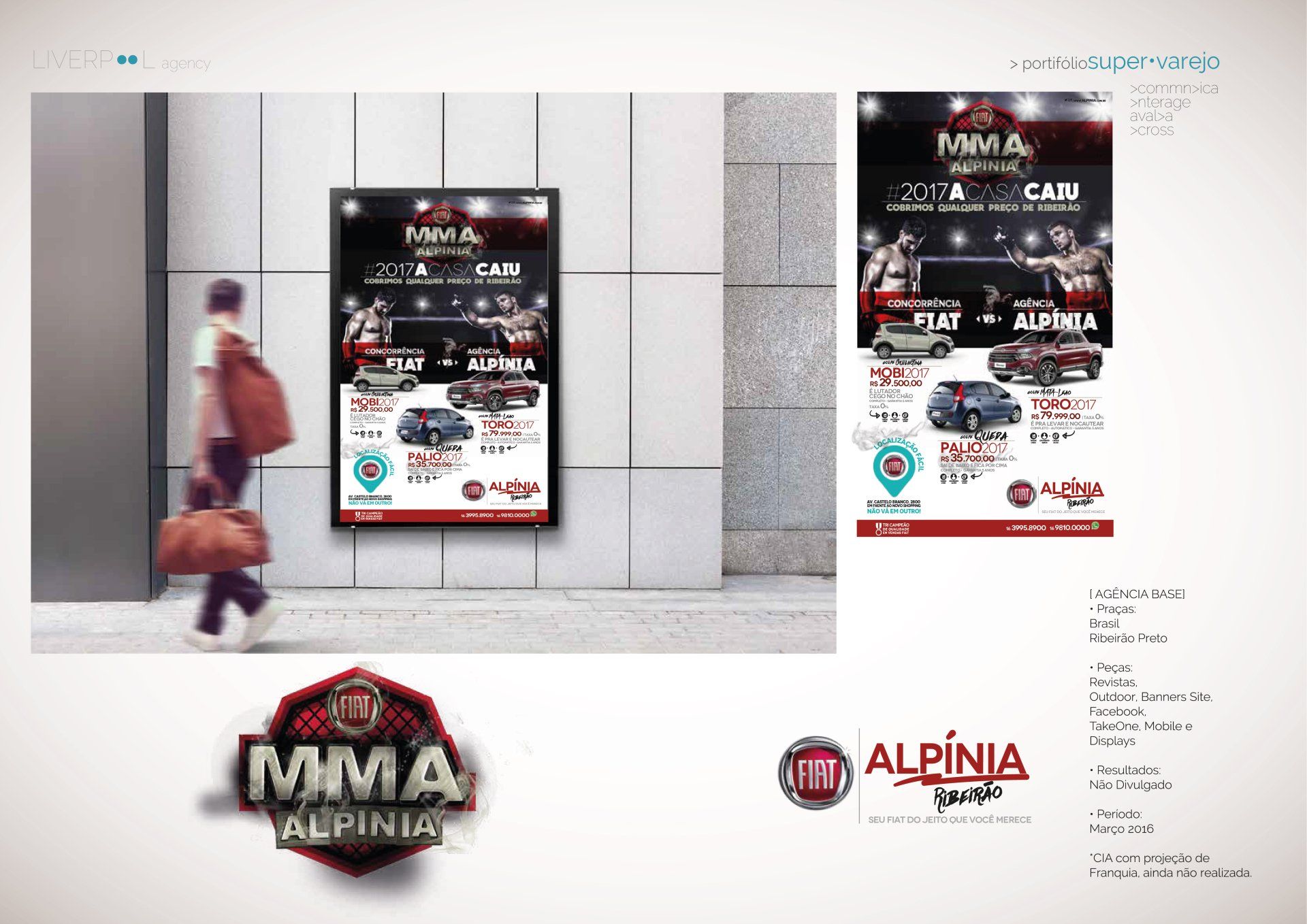 Um homem está caminhando pela rua ao lado de uma placa que diz mma alpinia