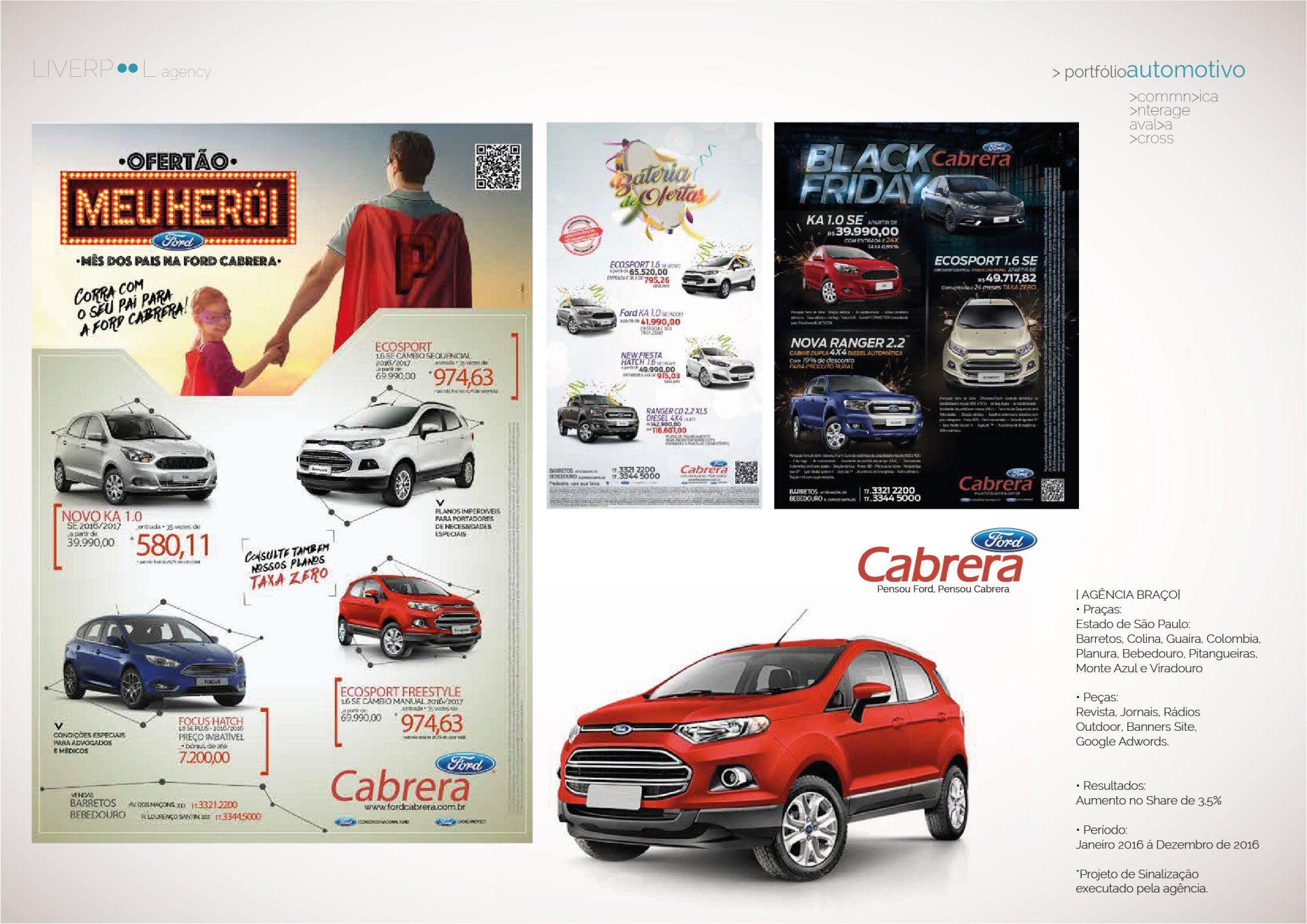 Um grupo de anúncios de carros, incluindo um para cabrera