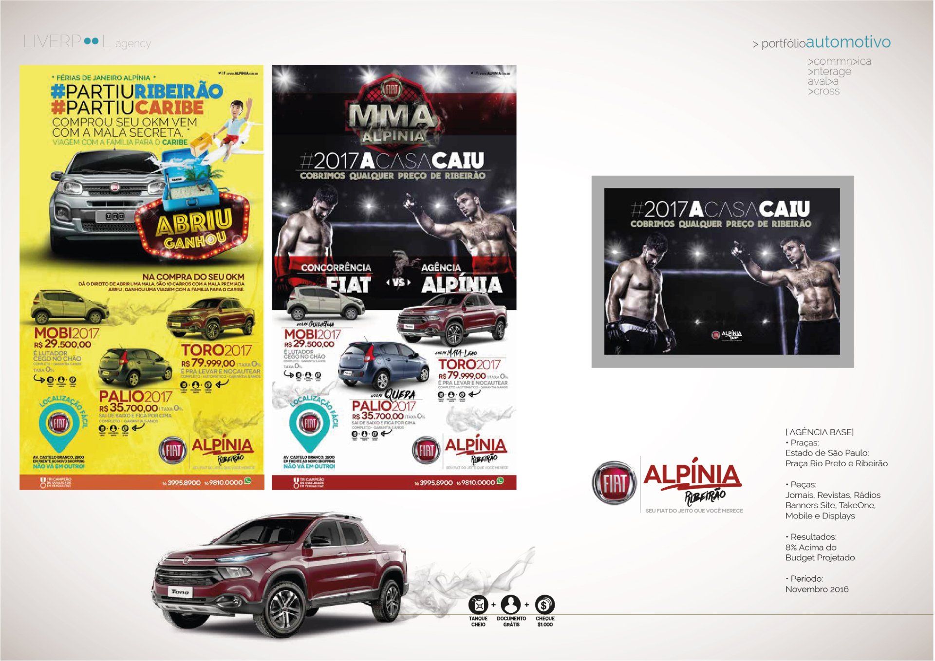 Uma colagem de anúncios de carros e lutas de boxe