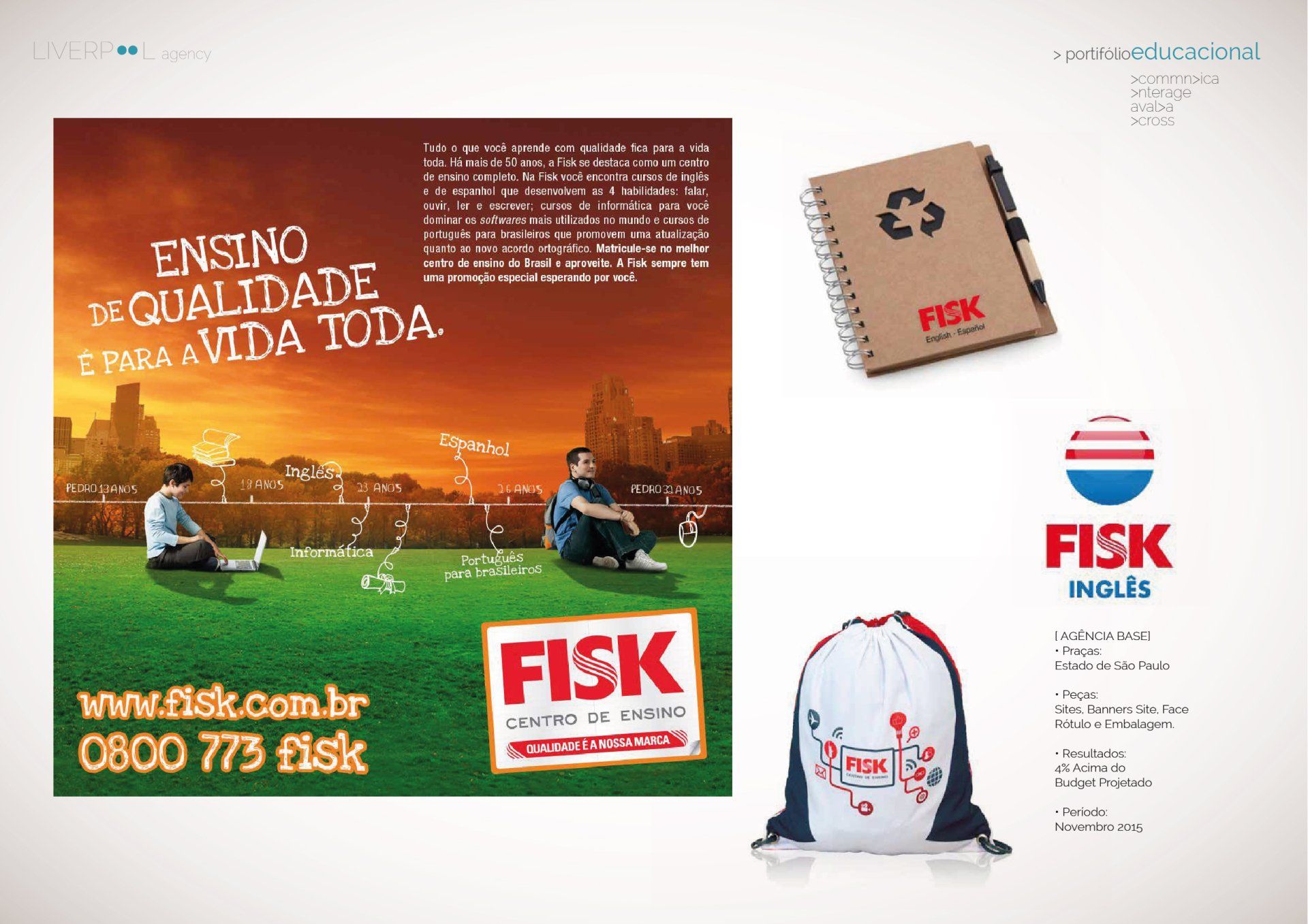 Um anúncio da fisk english mostra duas pessoas sentadas na grama