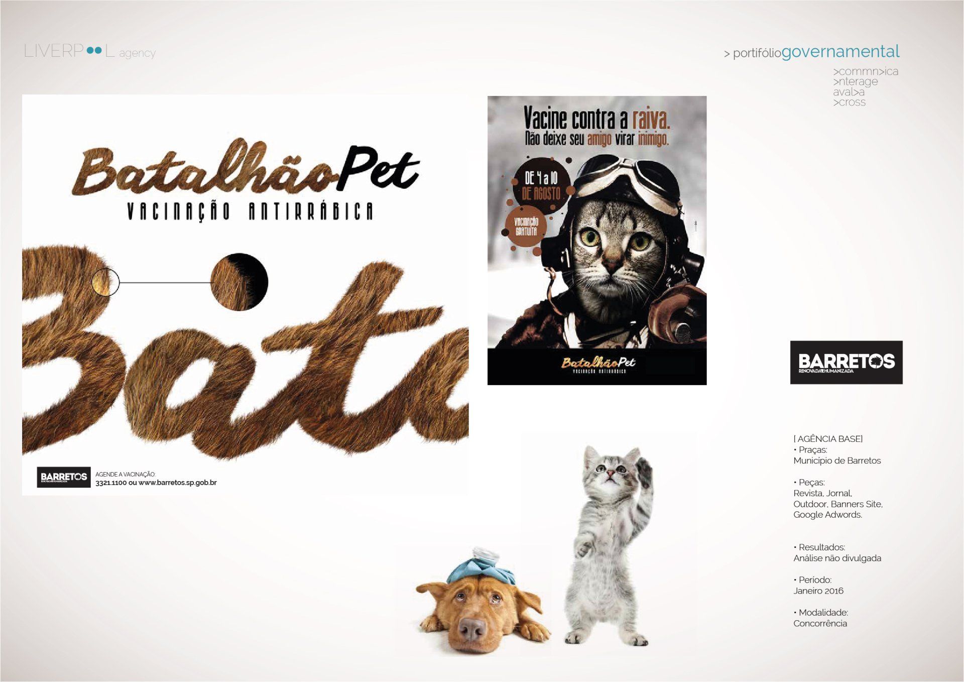 Um cachorro e um gato estão em um site chamado batalhao pet