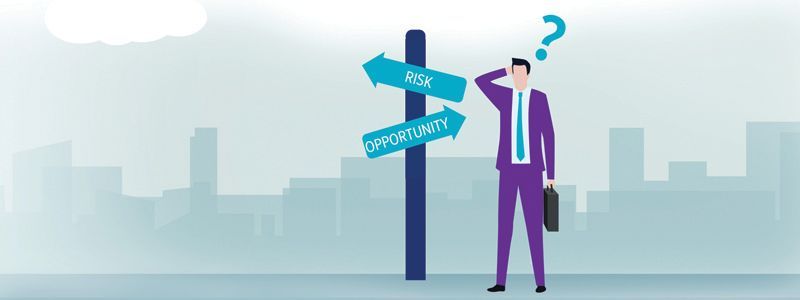 A man in a suit is standing in front of a sign that says opportunity.