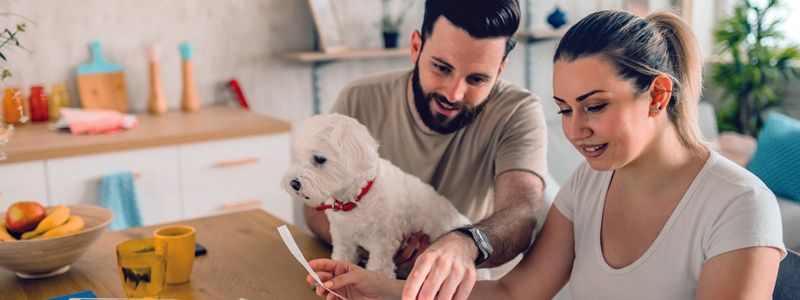 couple-with-dog-looking-a-receipts