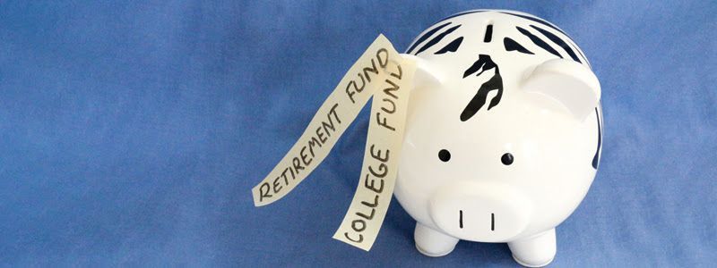 A piggy bank with the words retirement fund and college fund written on it.