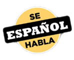 “Se Español Habla” text on a yellow and black circular sticker.