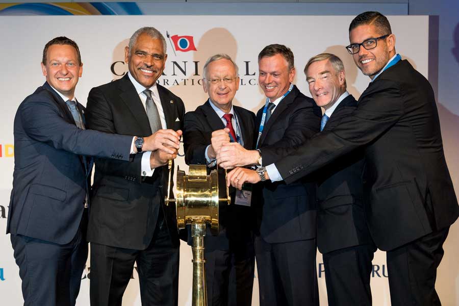  From left to right: Felix Eichhorn, president of AIDA Cruises; Arnold Donald, president and CEO of Carnival Corporation; Bernard Meyer, CEO of Meyer Yards; Michael Thamm, CEO of Costa Group and Carnival Asia; David Dingle, chairman of Carnival UK; Neil Palomba, president of Costa Cruises.