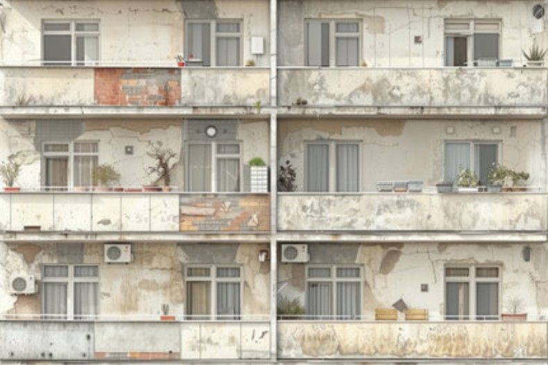 Primo piano di una fila di tubi metallici in un cantiere edile.