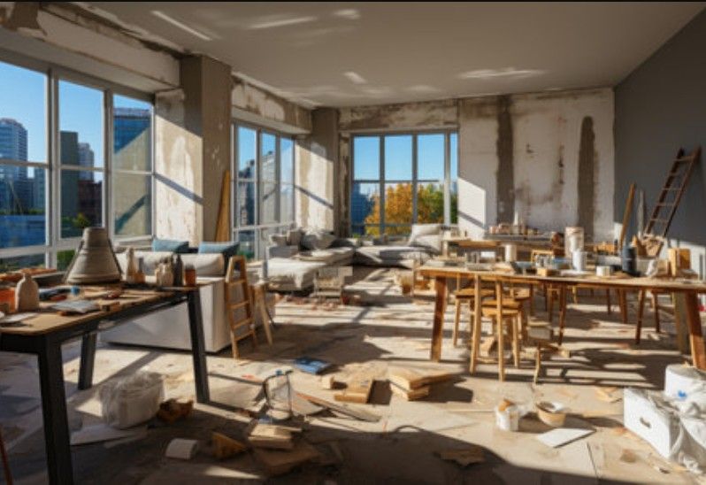 Si sta costruendo un grande edificio circondato da impalcature.