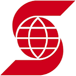 A red s with a globe in the middle of it.