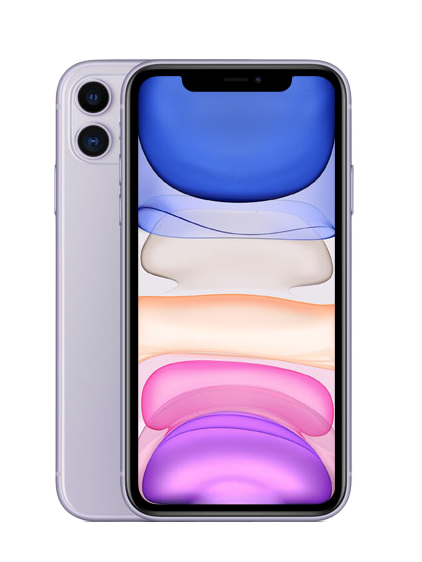 A purple iphone 11 is shown on a white background.