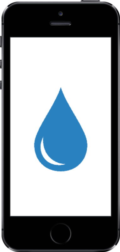 A cell phone with a drop of water on the screen.