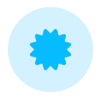 A blue star in a blue circle on a white background.