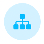 A blue icon in a blue circle on a white background.