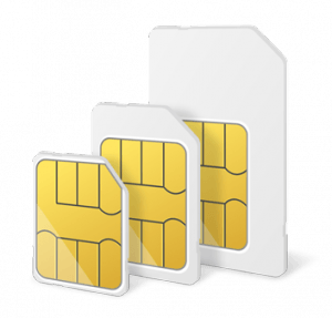 Three different sized sim cards on a white background