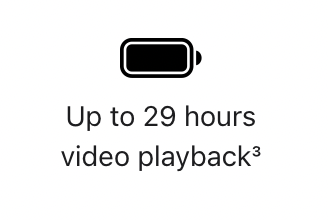A picture of a battery that says `` up to 29 hours video playback ''.