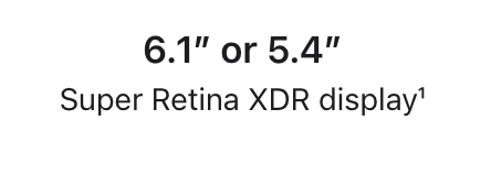 A white background with the words 6.1 or 5.4 super retina xdr display