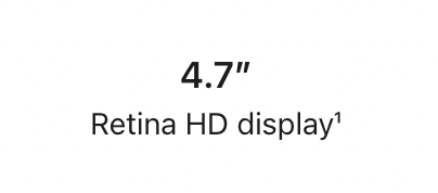 A 4.7 inch retina hd display is shown on a white background.