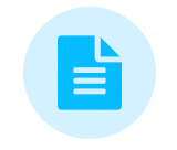 A blue icon of a piece of paper with three lines on it.