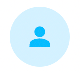 A blue icon of a person in a blue circle.
