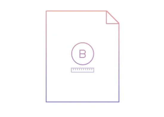 A line drawing of a piece of paper with the letter b on it.