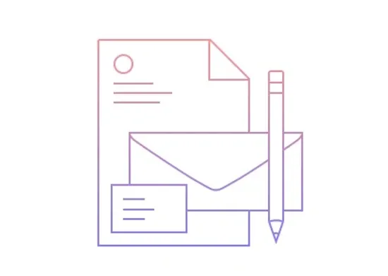 A line drawing of a pencil , envelope , and a piece of paper.
