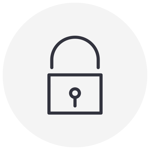 A line icon of a padlock with a key in a circle.