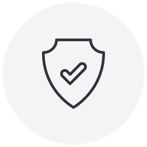 A line icon of a shield with a check mark on it.