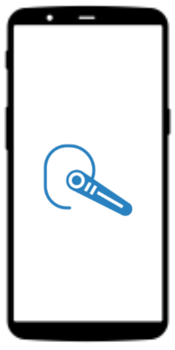 A cell phone with a blue earbud icon on the screen.