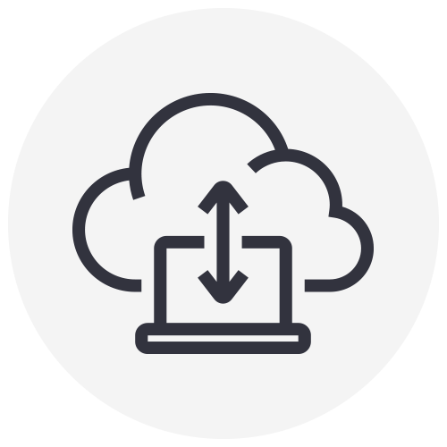 A line icon of a cloud with two arrows pointing in opposite directions.