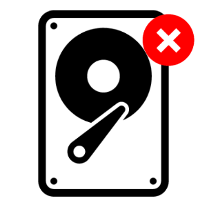 An icon of a hard drive with a red x on it.