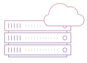 A line drawing of a server with a cloud above it.