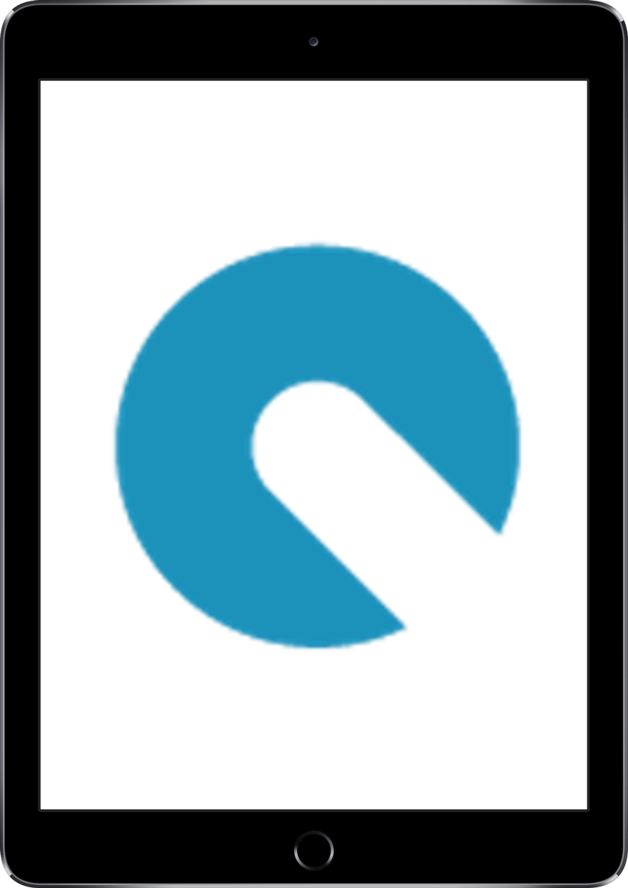 A tablet with a blue circle on the screen