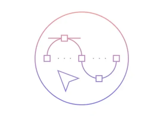 A line drawing of a circle with a arrow pointing to it.