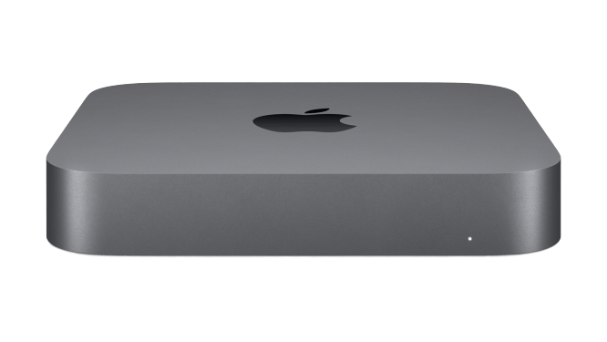 A gray apple mac mini computer on a white background.