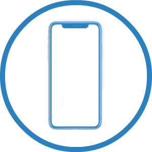 An icon of a cell phone in a blue circle.