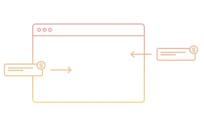 A line drawing of a computer screen with a check and a dollar sign.