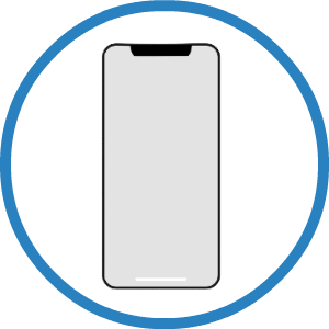 An icon of a cell phone in a blue circle.