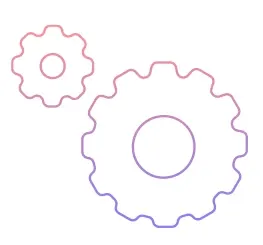 Two gears with a circle in the middle on a white background.