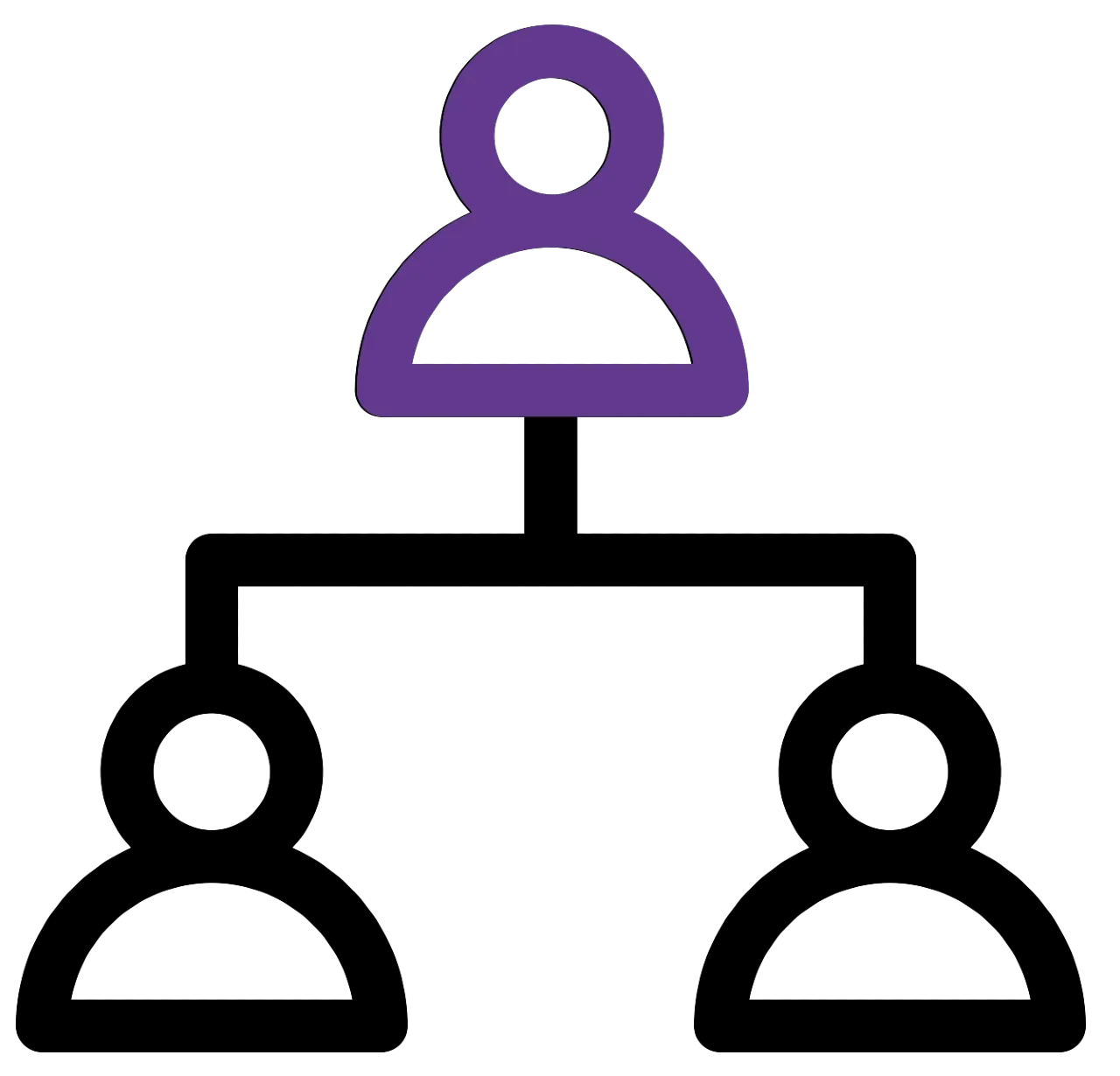 A purple and black icon of a group of people connected to each other.
