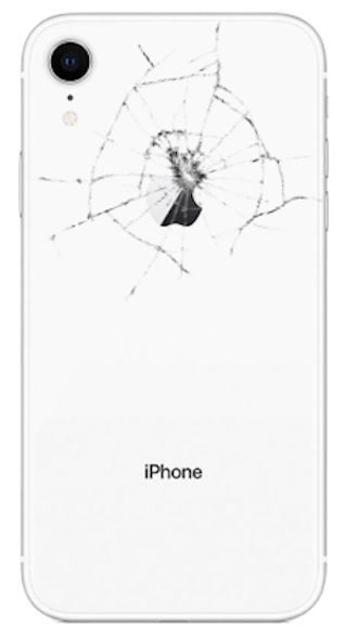 The back of a white iphone with a cracked screen