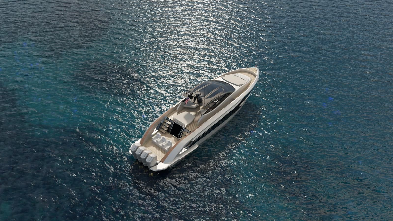 Luxury yacht floats on clear blue water.