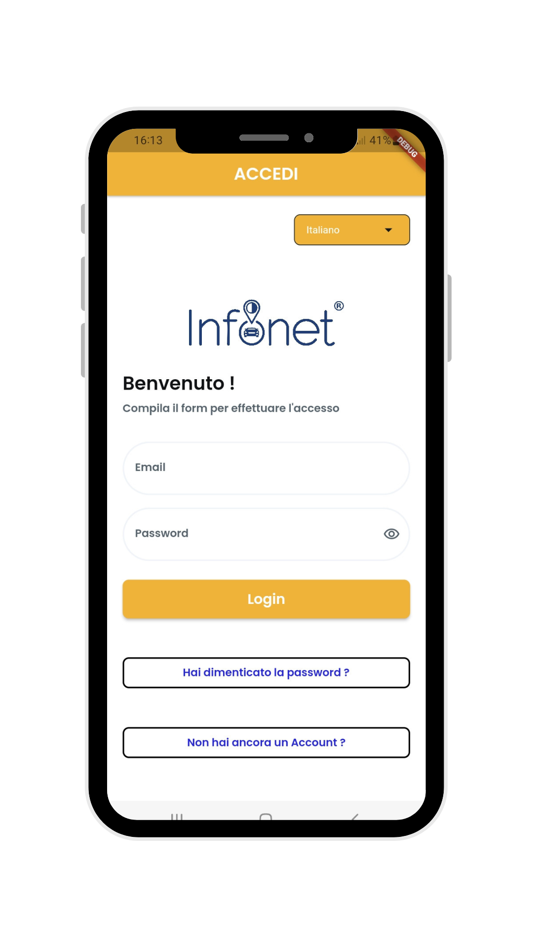 Un telefono cellulare con una pagina di login.