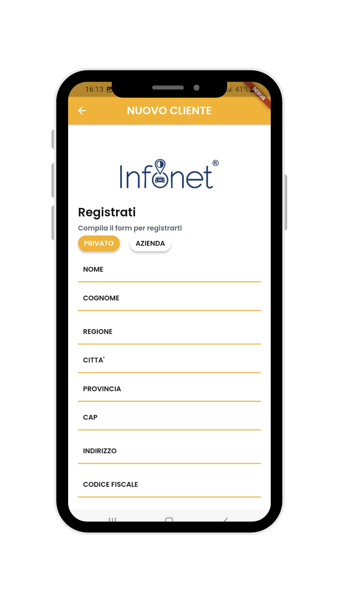 Un telefono cellulare con l'app Infinet.